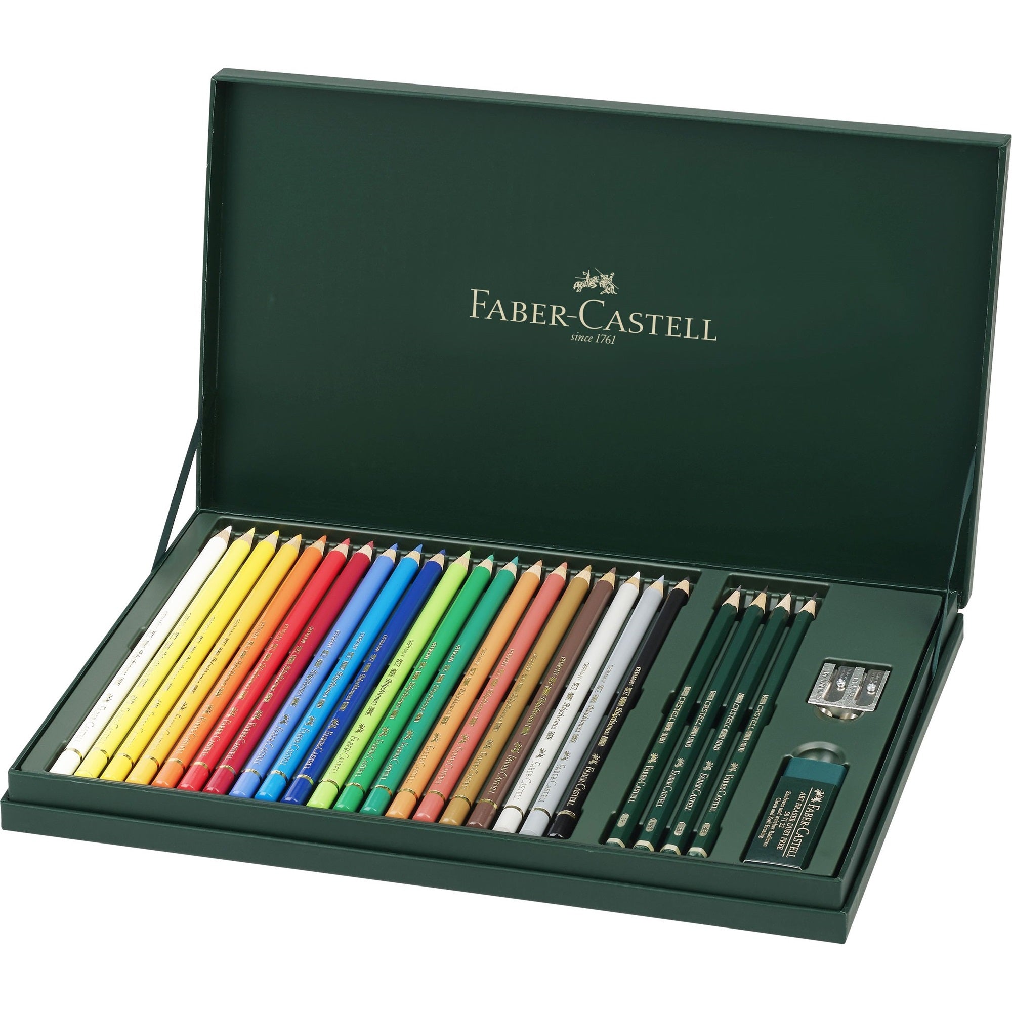 Creioane colorate set cadou 20 culori Polychromos + 4 creioane grafit + accesorii Faber-Castell