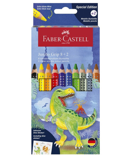 Creioane colorate 8+2 culori jumbo grip dinozauri Faber-Castell