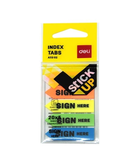 Index adeziv plastic “Sign Here” Deli 44 x 12 mm – 5 culori, 20 file