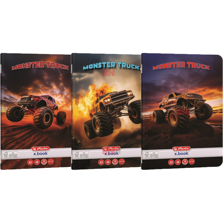 Caiet A5, 48 file, dictando, motiv Monster Truck, div. modele Herlitz
