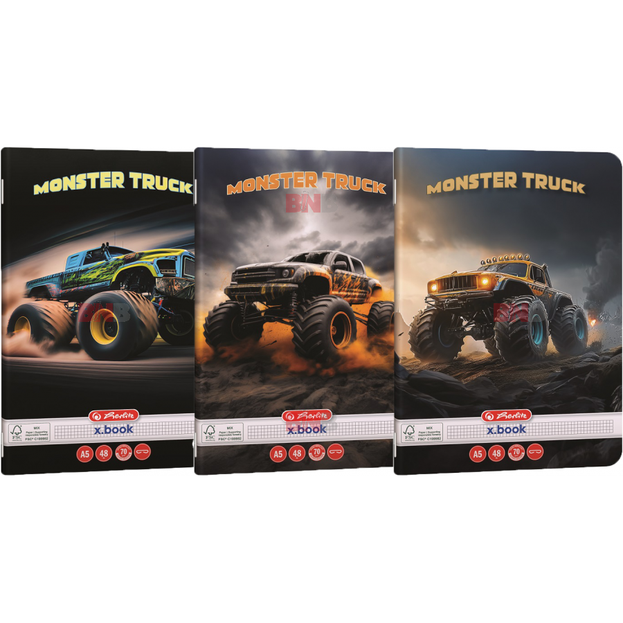 Caiet A5, 48 file, matematica, motiv Monster Truck, div. modele Herlitz