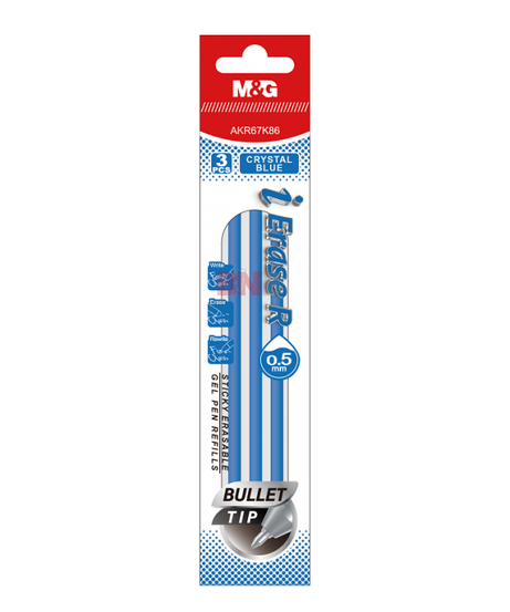 Rezerva roller cu rescriere 3 buc/set, 0,5mm, albastru cristal, bullet tip M&G