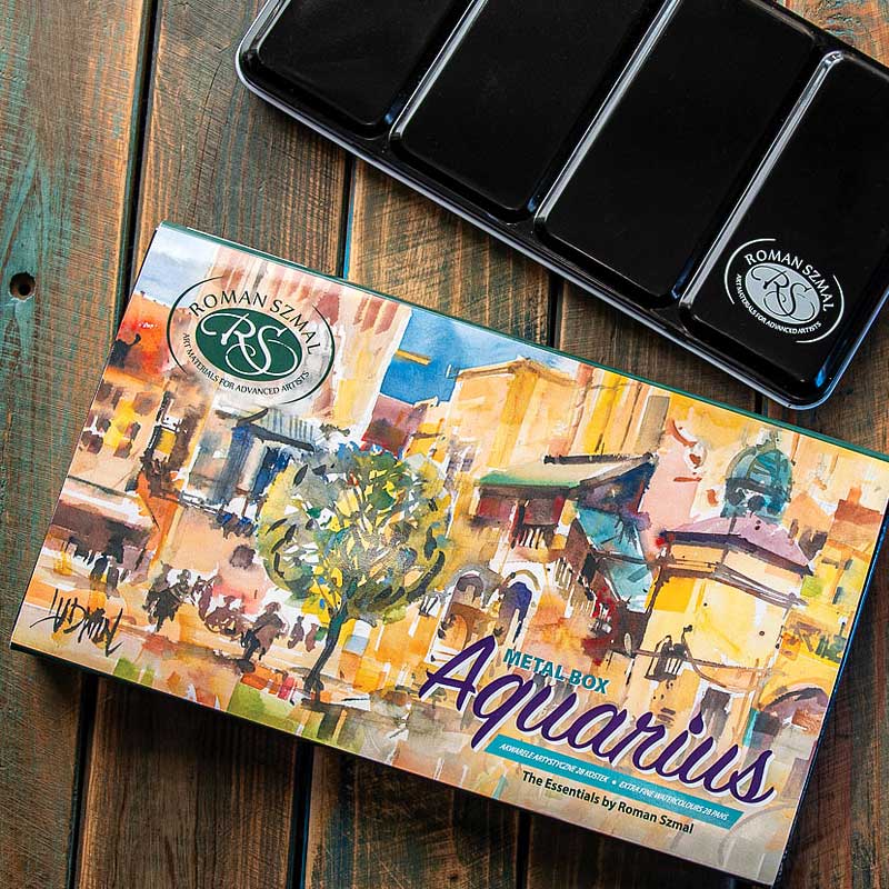 Acuarella - culori acrilice, accesorii papetarie, pensule, carioci si markere etc - Set acuarele handmade Aquarius The Essentials By Roman Szmal 28 culori in cutie de metal din categoria , util pentru elevi, studenti si profesori, produs original disponibil din stoc