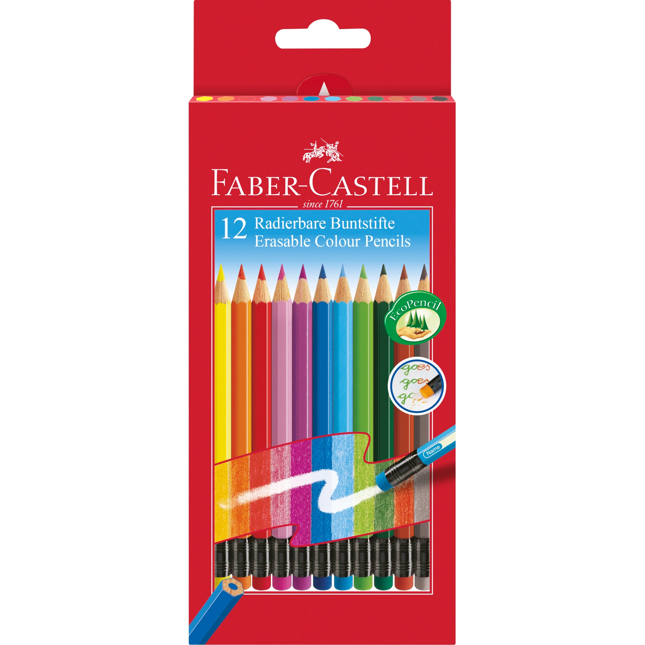 Creioane colorate set 12 culori cu guma eco Faber-Castell