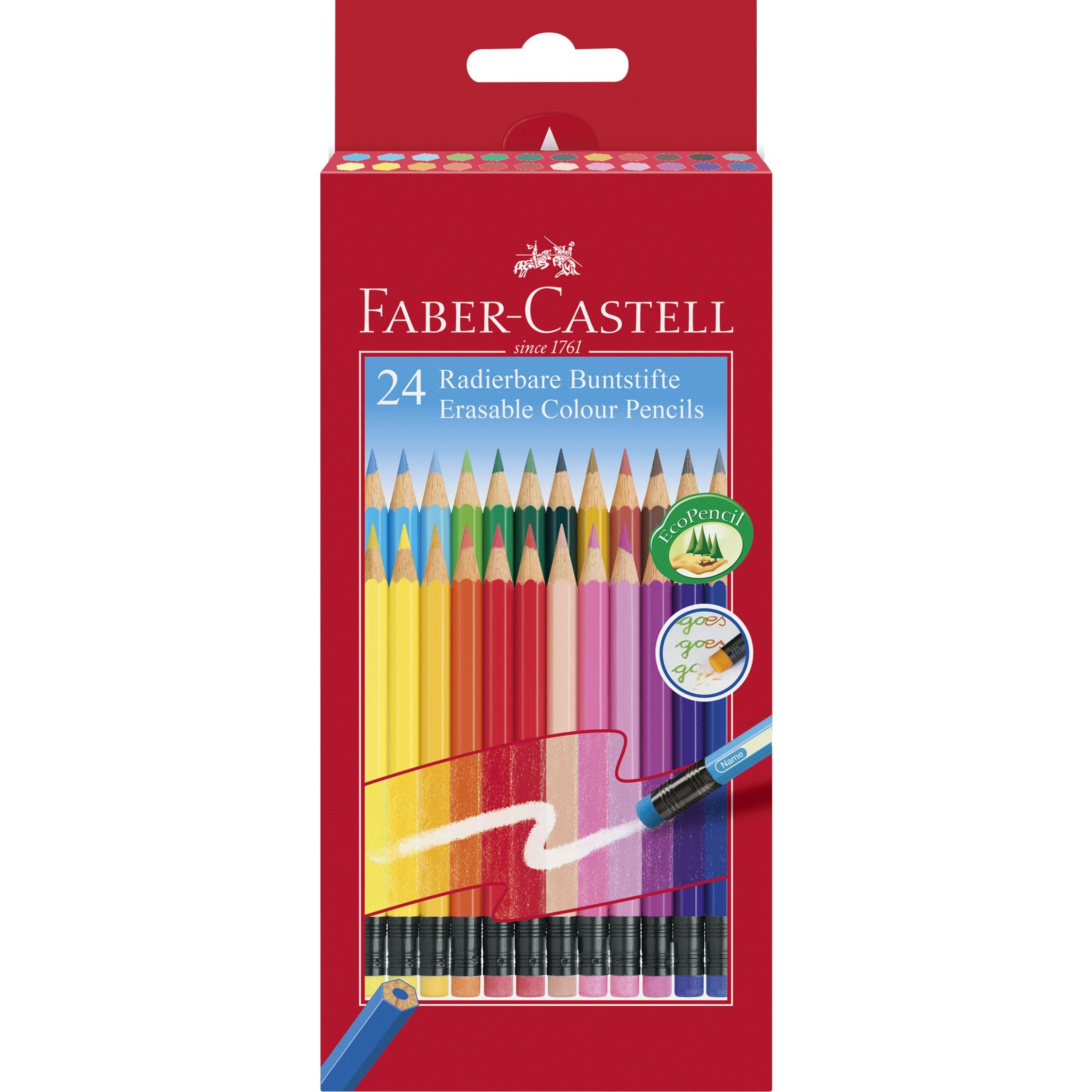 Creioane colorate set 24 culori cu guma eco Faber-Castell