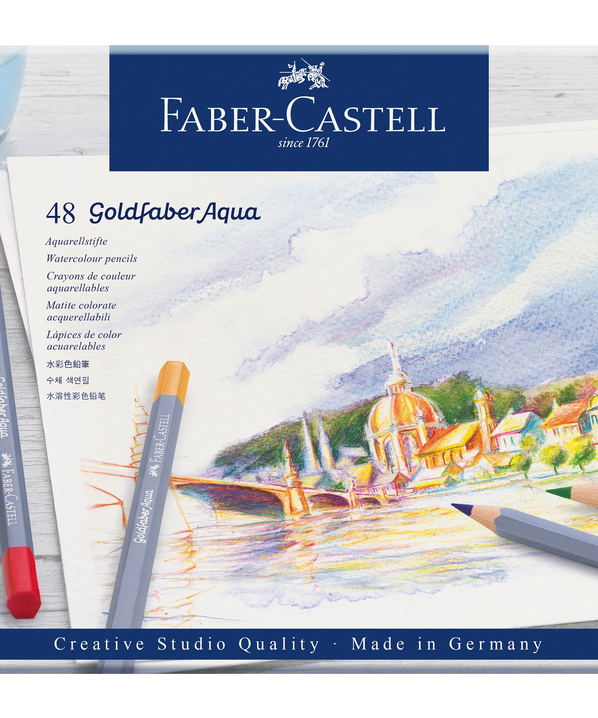 Acuarella - culori acrilice, accesorii papetarie, pensule, carioci si markere etc - Creioane colorate acuarelabile set 48 culori Goldfaber Aqua Faber-Castell din categoria , perfect pentru birou si organizare eficienta, produs original disponibil din stoc