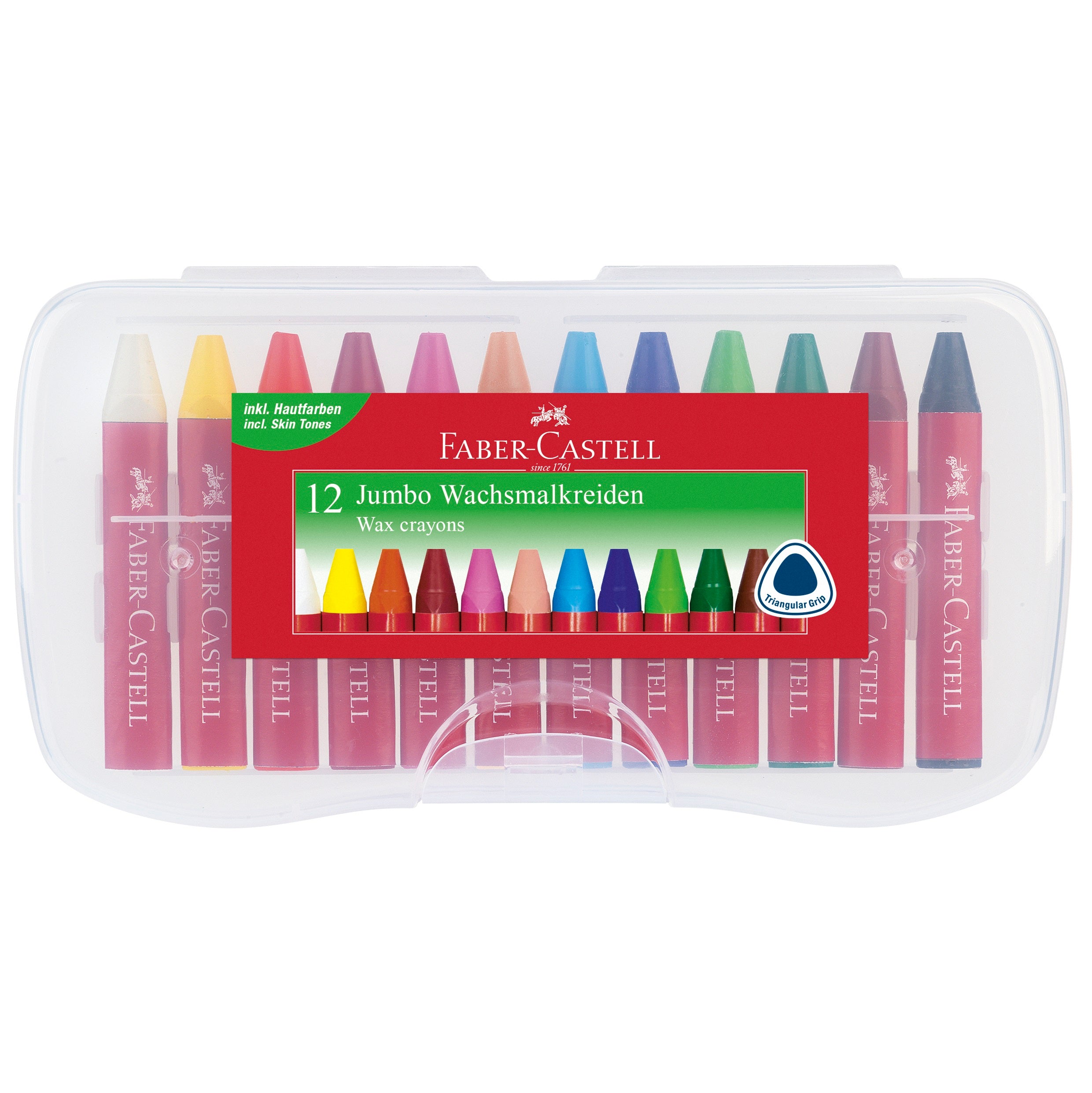 Creioane cerate set 12 culori jumbo cutie plastic Faber-Castell