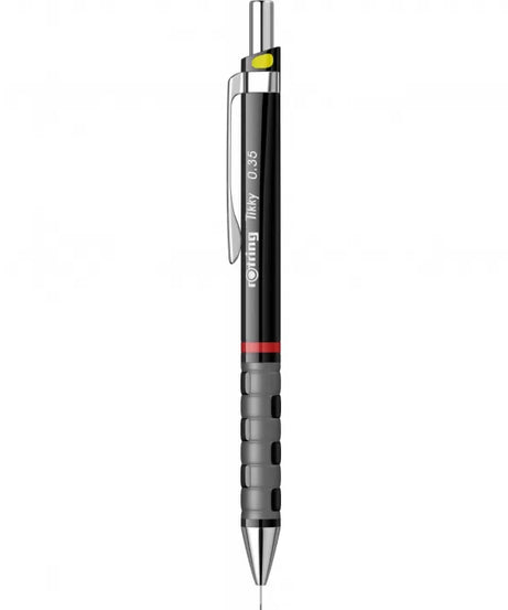 Creion mecanic Rotring Tikky 0.35 Black portmin profesional, cu vârf ultra-fin pentru desen tehnic și scris precis. Creion Rotring ergonomic, cu grip cauciucat antiderapant și mecanism fiabil, ideal pentru arhitecți, studenți, birou și pasionați de instrumente de scris de calitate.