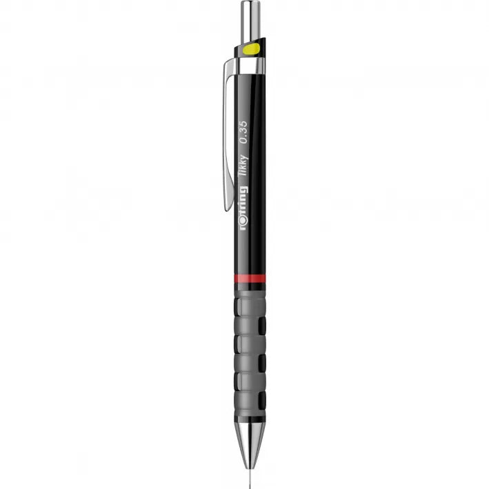 Creion mecanic Rotring Tikky 0.35 Black portmin profesional, cu vârf ultra-fin pentru desen tehnic și scris precis. Creion Rotring ergonomic, cu grip cauciucat antiderapant și mecanism fiabil, ideal pentru arhitecți, studenți, birou și pasionați de instrumente de scris de calitate.