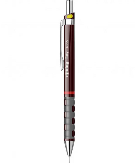 Creion mecanic Rotring Tikky 0.35 Burgundy, portmină profesional ultra-fin cu design elegant și corp ergonomic. Ideal pentru desen tehnic, schițe și scris de precizie. Creionul Rotring are grip cauciucat antiderapant, mecanism fiabil și culoare burgundy rafinată, perfect pentru arhitecți, studenți și birou.