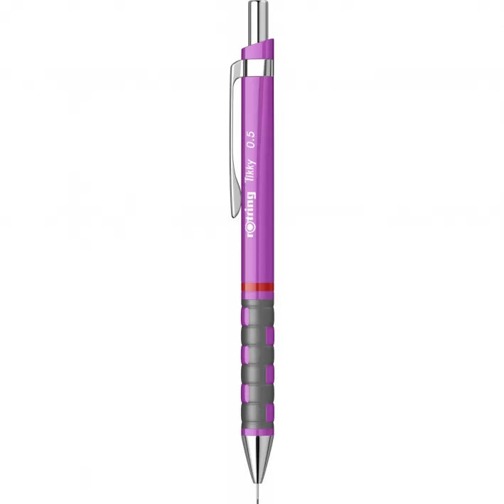 Creion mecanic Rotring Tikky 0.5 Purple Neon, portmină profesional cu design ergonomic și nuanță vibrantă violet neon. Ideal pentru desen tehnic, schițe, note și scris zilnic. Creionul Rotring are grip cauciucat antiderapant, mecanism fiabil și corp rezistent, perfect pentru birou, școală și arhitecți.