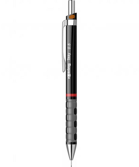 Creion mecanic Rotring Tikky 0.5 black, portmină profesional cu design elegant și corp negru mat. Ideal pentru desen tehnic, scris zilnic și schițe detaliate. Creionul Rotring oferă mecanism fiabil, grip cauciucat antiderapant și confort excelent în utilizare, perfect pentru arhitecți, ingineri, studenți și birou.
