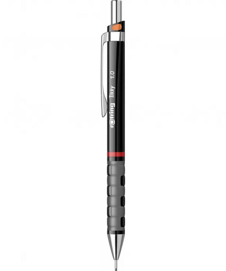 Creion mecanic Rotring Tikky 1.0 negru, portmină profesional cu corp ergonomic și design elegant. Ideal pentru scris, desen tehnic și schițe precise. Creionul Rotring oferă confort sporit datorită prinderii cauciucate și mecanismului fiabil, fiind perfect pentru birou, școală sau arhitecți.