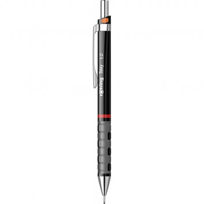 Creion mecanic Rotring Tikky 1.0 negru, portmină profesional cu corp ergonomic și design elegant. Ideal pentru scris, desen tehnic și schițe precise. Creionul Rotring oferă confort sporit datorită prinderii cauciucate și mecanismului fiabil, fiind perfect pentru birou, școală sau arhitecți.