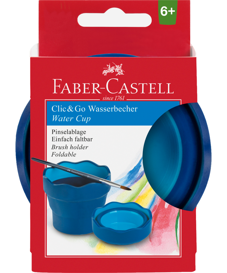 Acuarella - culori acrilice, accesorii papetarie, pensule, carioci si markere etc - Recipient pliabil pentru pictură Faber-Castell albastru din categoria Arts & Entertainment > Hobbies & Creative Arts > Arts & Crafts > Art & Crafting Tools > Color Mixing Tools > Palettes, util pentru elevi, studenti si profesori, disponibil online cu livrare rapida
