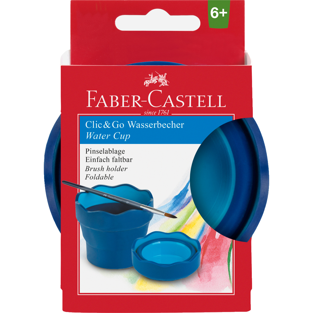 Acuarella - culori acrilice, accesorii papetarie, pensule, carioci si markere etc - Recipient pliabil pentru pictură Faber-Castell albastru din categoria Arts & Entertainment > Hobbies & Creative Arts > Arts & Crafts > Art & Crafting Tools > Color Mixing Tools > Palettes, util pentru elevi, studenti si profesori, disponibil online cu livrare rapida