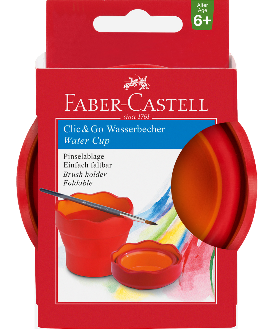 Acuarella - culori acrilice, accesorii papetarie, pensule, carioci si markere etc - Recipient pliabil pentru pictură Faber-Castell rosu din categoria Arts & Entertainment > Hobbies & Creative Arts > Arts & Crafts > Art & Crafting Tools > Color Mixing Tools > Palettes, util pentru elevi, studenti si profesori, produs original disponibil din stoc