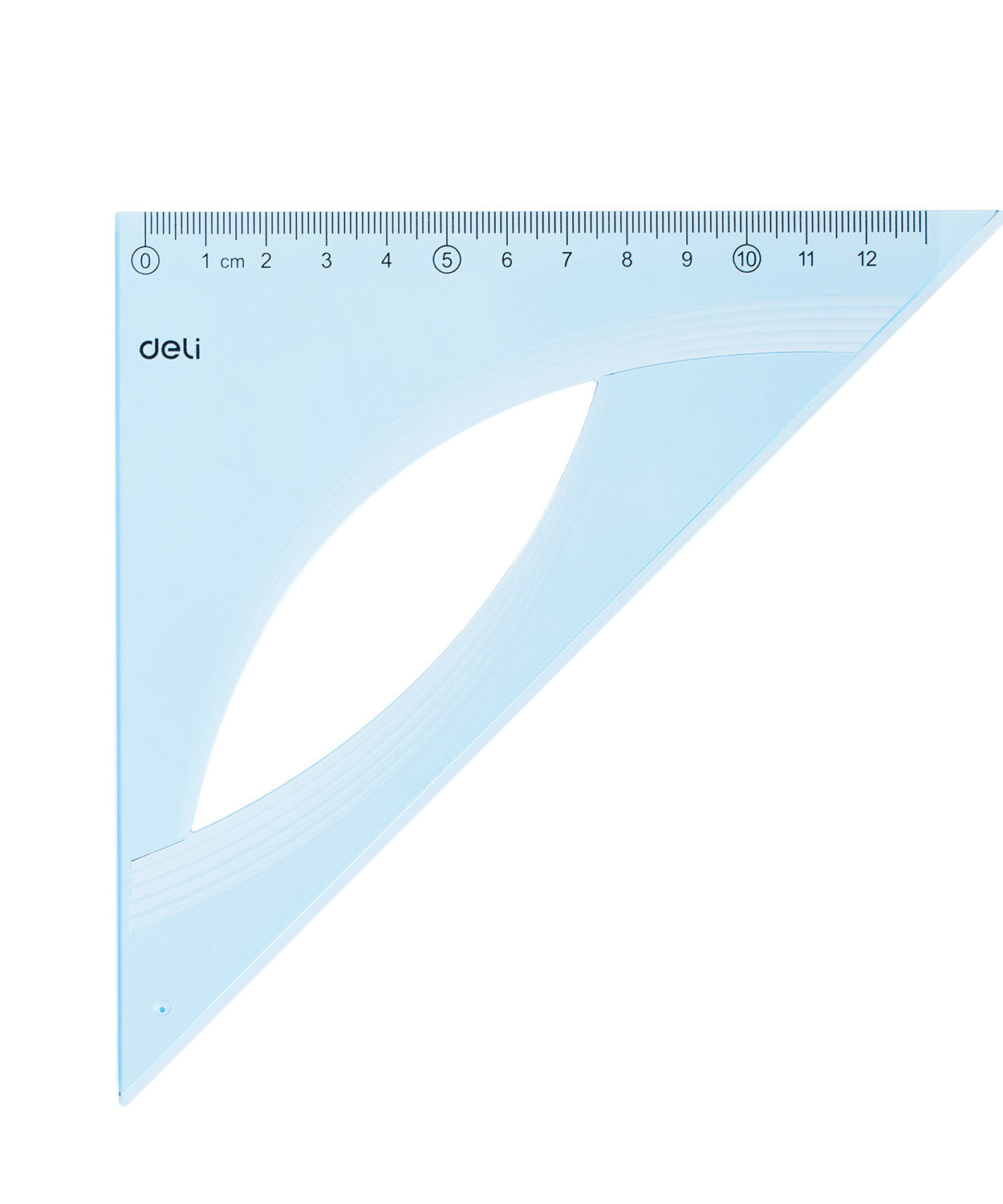 Echer Deli 12 cm 45 grade albastru transparent, echer din plastic rezistent, ideal pentru școală, birou și desen tehnic. Instrument de măsură precis, durabil și ușor de utilizat, potrivit pentru elevi, studenți și profesioniști.