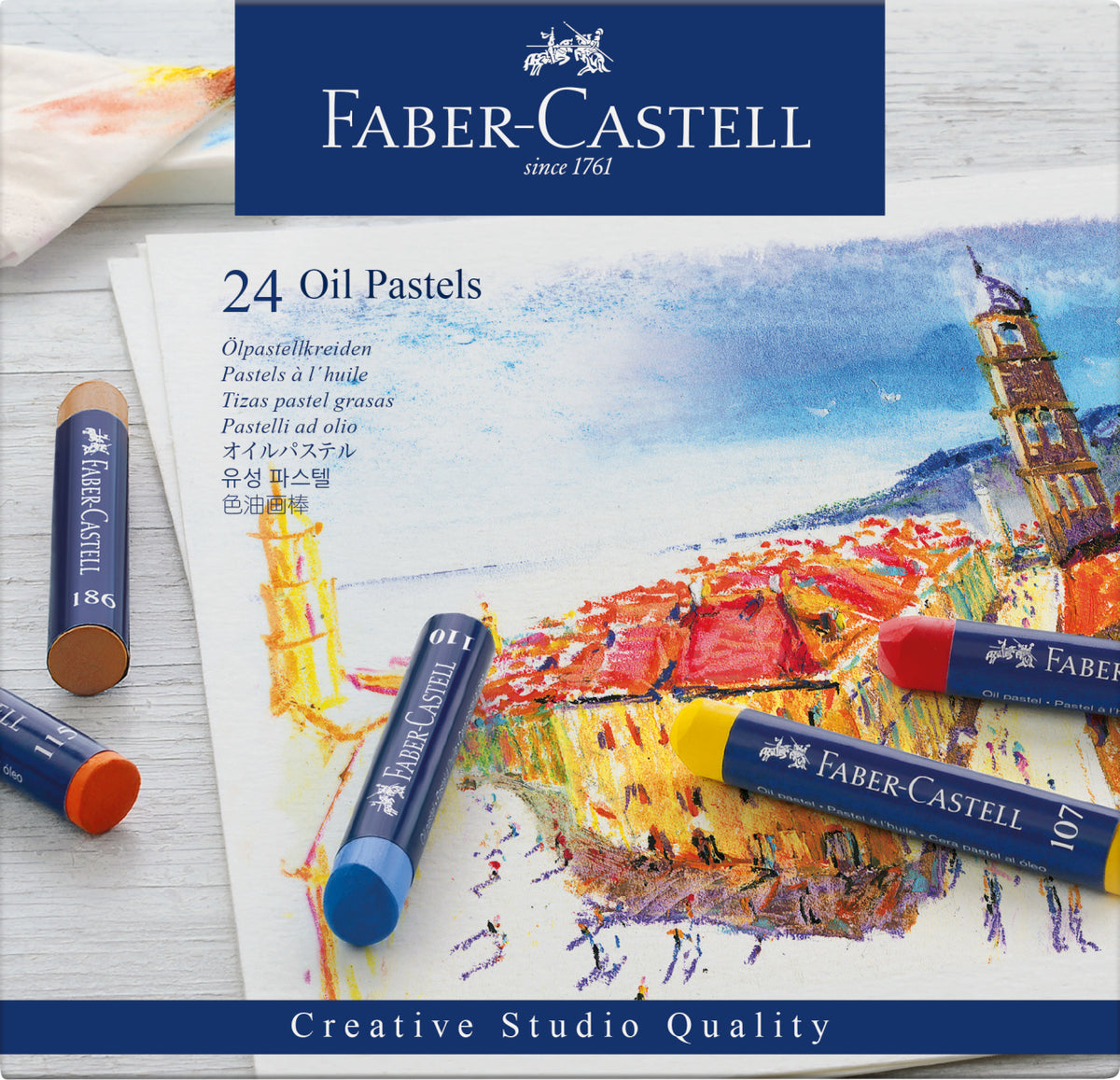 Acuarella - culori acrilice, accesorii papetarie, pensule, carioci si markere etc - Pastel gras set 24 culori Faber-castell din categoria , potrivit pentru uz profesional si hobby, pret avantajos in magazin online