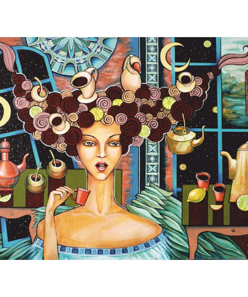 carton predesenat lady coffee