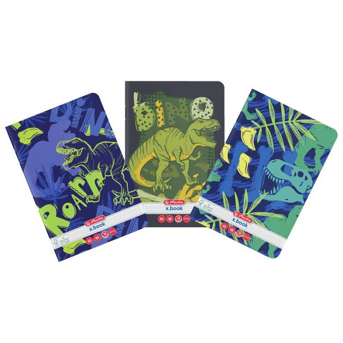 Caiet A5, 48 file, dictando, Dino Mania, div. modele Herlitz