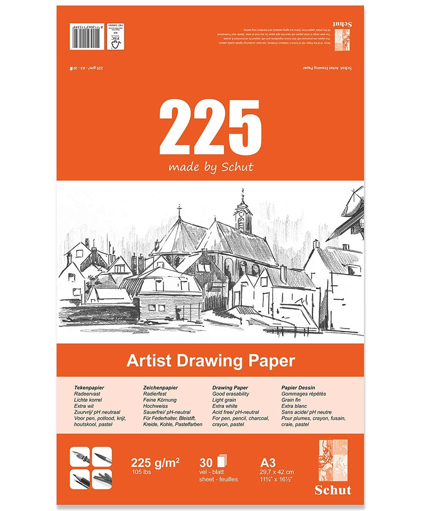 Acuarella - culori acrilice, accesorii papetarie, pensule, carioci si markere etc Bloc Schut Artist Drawing - 30x225g, 21/29cm - Bloc Schut Artist Drawing hartie fina 225g din categoria Arts & Entertainment > Hobbies & Creative Arts > Arts & Crafts > Art & Crafting Materials > Art & Craft Paper > Drawing & Painting Paper, potrivit pentru uz profesional si hobby, calitate premium pentru rezultate excelente
