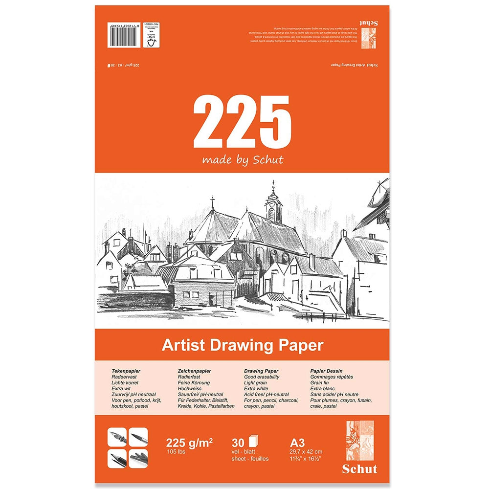 Acuarella - culori acrilice, accesorii papetarie, pensule, carioci si markere etc Bloc Schut Artist Drawing - 30x225g, 21/29cm - Bloc Schut Artist Drawing hartie fina 225g din categoria Arts & Entertainment > Hobbies & Creative Arts > Arts & Crafts > Art & Crafting Materials > Art & Craft Paper > Drawing & Painting Paper, potrivit pentru uz profesional si hobby, calitate premium pentru rezultate excelente