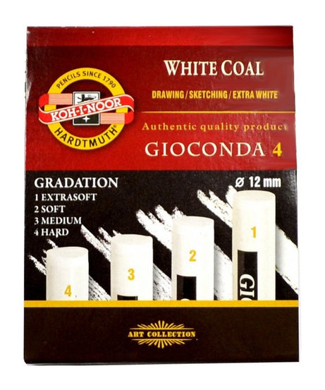 Set cărbune alb Gioconda – 4 batoane, durități diferite, 12 mm x 75 mm