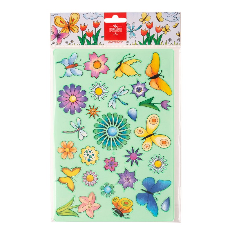 Sablon din plastic 20x31 cm - Fluturi si flori -  din categoria , ideal pentru scoala si teme zilnice, alegere inspirata pentru papetarie moderna
