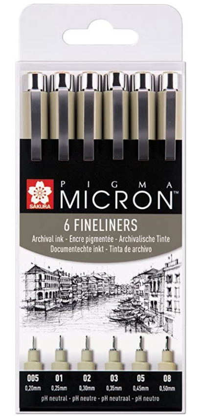 Acuarella - culori acrilice, accesorii papetarie, pensule, carioci si markere etc - Liner Sakura Pigma Micron - set 6 linere din categoria , util pentru elevi, studenti si profesori, pret avantajos in magazin online