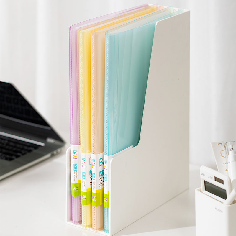 Mapa prezentare Bali Deli cu 20 de folii, copertă rigidă și culori pastel, ideală pentru organizarea documentelor, birou, școală sau proiecte creative, design durabil și elegant, mapă practică pentru prezentări profesionale și păstrarea documentelor în siguranță.