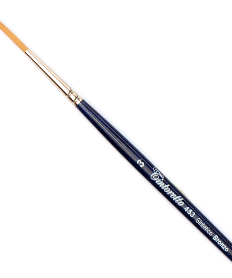 Pensule Tintoretto 453 – pensule din păr sintetic cu vârf extra lung, ideale pentru linii subțiri și detalii în pictură artistică.