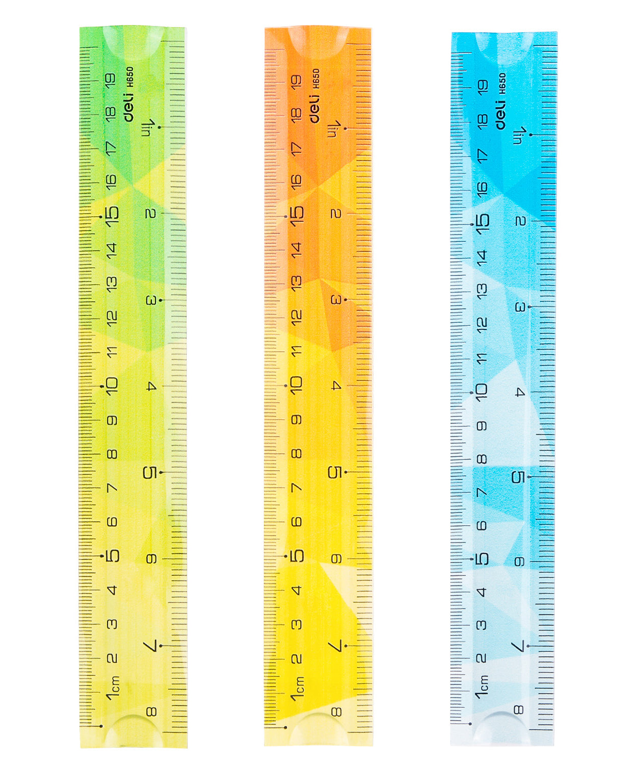 Riglă flexibilă multicoloră Deli 20 cm, riglă din plastic moale, colorată și rezistentă, perfectă pentru școală, birou sau activități creative. Riglă Deli ușor de manevrat, instrument de măsură precis și durabil pentru elevi și profesori.