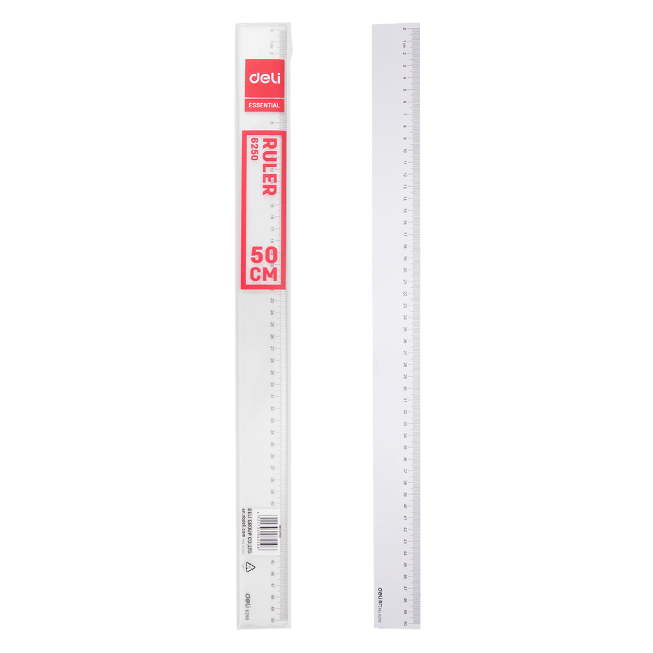 Acuarella - culori acrilice, accesorii papetarie, pensule, carioci si markere etc - Rigla transparenta Deli 50 cm – riglă din plastic cu sistem metric din categoria Uncategorized, util pentru elevi, studenti si profesori, pret avantajos in magazin online