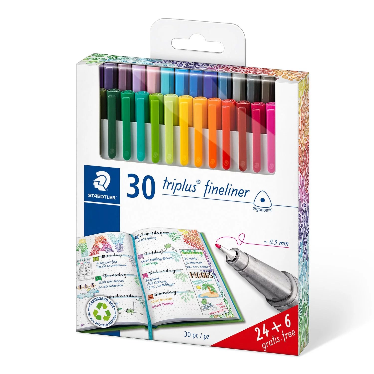 Acuarella - culori acrilice, accesorii papetarie, pensule, carioci si markere etc - Set 30 linere Staedtler Fineliner din categoria Office Supplies > Office Instruments > Writing & Drawing Instruments > Markers & Highlighters > Markers, excelent pentru proiecte artistice si craft, calitate premium pentru rezultate excelente