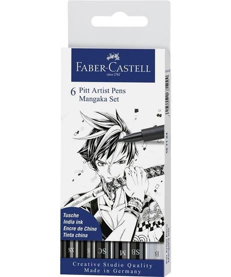 Acuarella - culori acrilice, accesorii papetarie, pensule, carioci si markere etc - Pitt artist pen manga set 6 negru Faber-Castell din categoria , potrivit pentru uz profesional si hobby, alegere inspirata pentru papetarie moderna