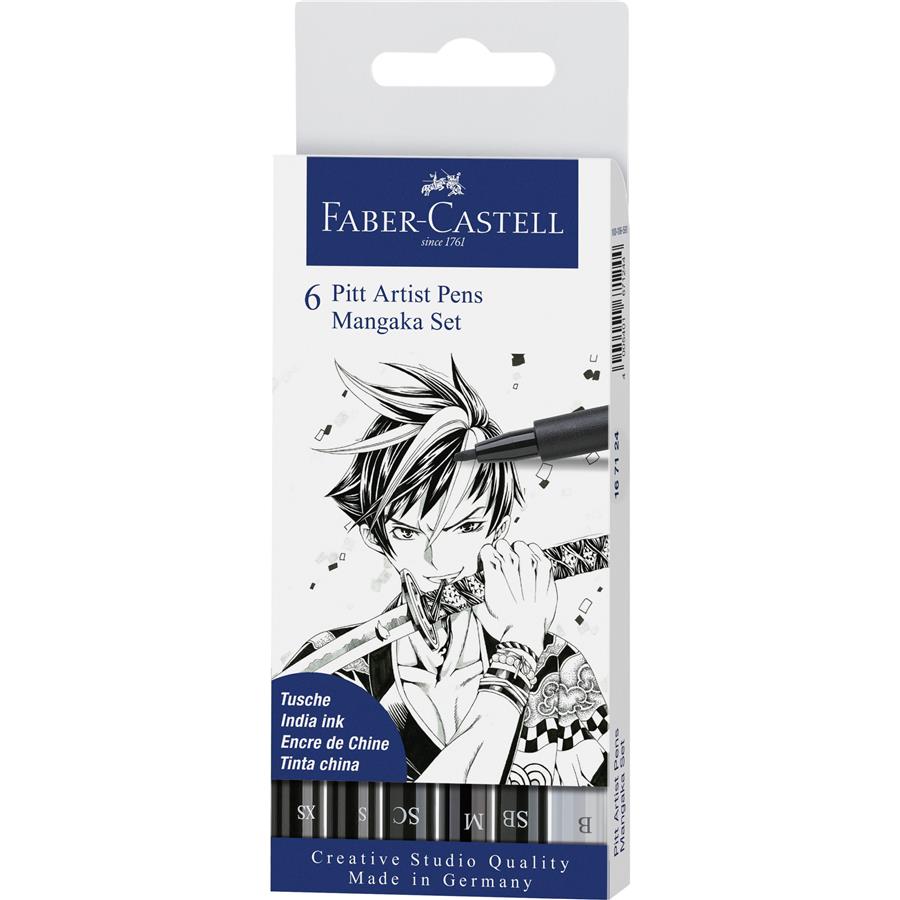 Acuarella - culori acrilice, accesorii papetarie, pensule, carioci si markere etc - Pitt artist pen manga set 6 negru Faber-Castell din categoria , potrivit pentru uz profesional si hobby, alegere inspirata pentru papetarie moderna