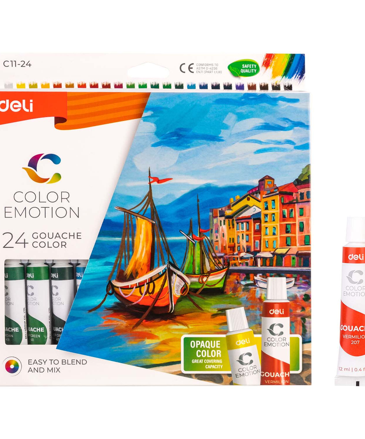 Set de tempera Deli cu 24 culori vibrante, fiecare tub de 24ml, ideal pentru pictura creativa, proiecte scolare, hobby sau birou, culori usor de aplicat si amestecat, potrivit pentru incepatori si artisti profesionisti, set complet pentru desen, proiecte artistice si activitati creative.
