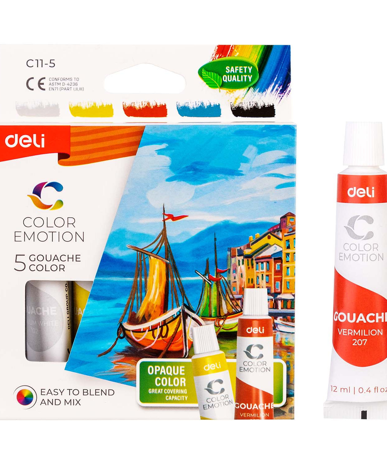 Set de tempera Deli cu 5 culori vibrante, fiecare tub de 12ml, ideal pentru pictură creativă, proiecte școlare, hobby sau birou, culori ușor de aplicat și amestecat, potrivit pentru începători și activități artistice, set practic pentru desen și proiecte creative.