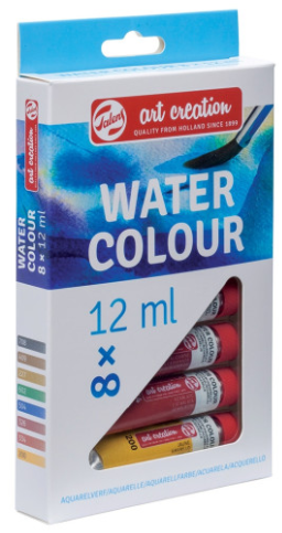 Set acuarele Talens Art Creation 12ml – culori intense și transparente, ideale pentru pictură pe hârtie și ilustrații artistice.