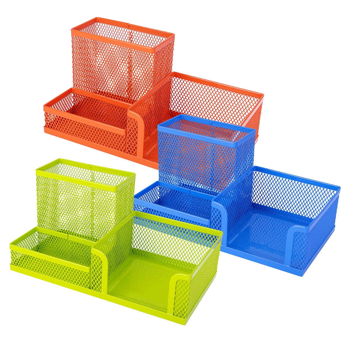 Acuarella - culori acrilice, accesorii papetarie, pensule, carioci si markere etc - Suport birou Deli cu 3 compartimente din plasa metalica colorata din categoria Uncategorized, ideal pentru scoala si teme zilnice, disponibil online cu livrare rapida