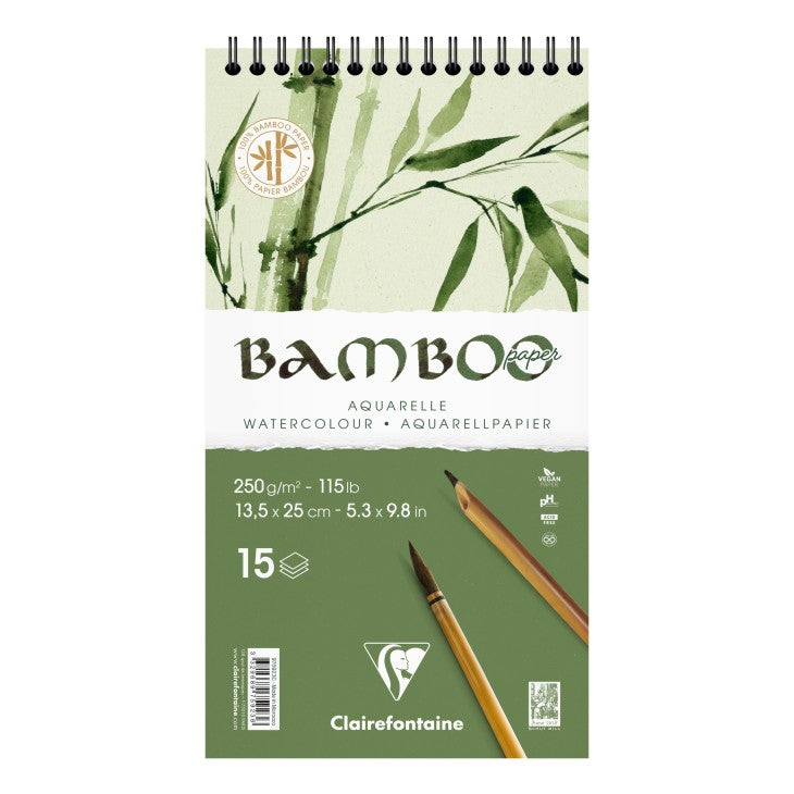 Acuarella - culori acrilice, accesorii papetarie, pensule, carioci si markere etc - Bloc de desen cu spira 13.5 x 25 cm Bambus 250g/m 15 file Clairfontaine din categoria , perfect pentru birou si organizare eficienta, calitate premium pentru rezultate excelente