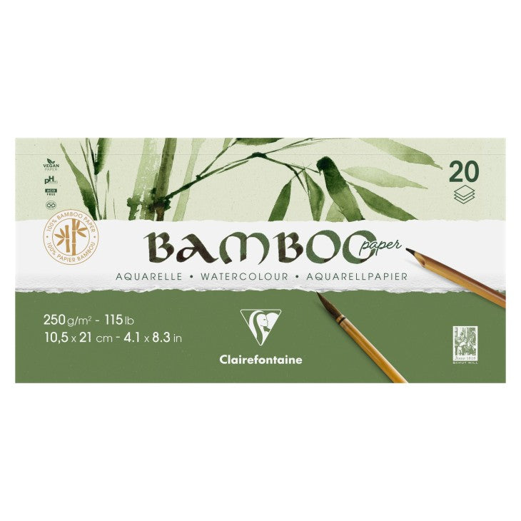 Acuarella - culori acrilice, accesorii papetarie, pensule, carioci si markere etc - Bloc de desen 10.5 x 21 cm Bambus 250g/m 20 file Clairfontaine din categoria , recomandat pentru desen si activitati creative, disponibil online cu livrare rapida
