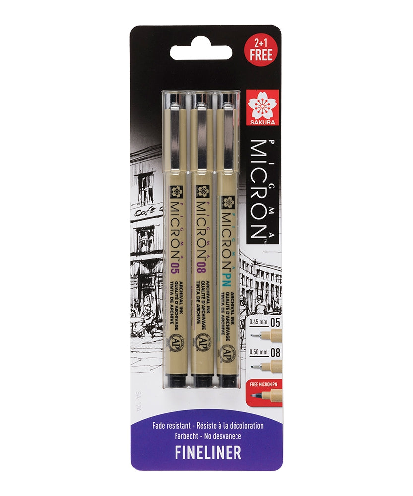 Set Sakura Micron 03/05 Black blister Pigma Micron PN