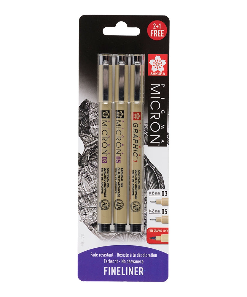 Set Sakura Micron 03/05 Black blister Pigma Graphic gratis