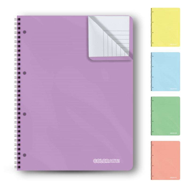 Caiet A4, 120 file, dictando, cu spirala, separatoare cu index, coperta plastic 350microni, 70g/mp Colorarte