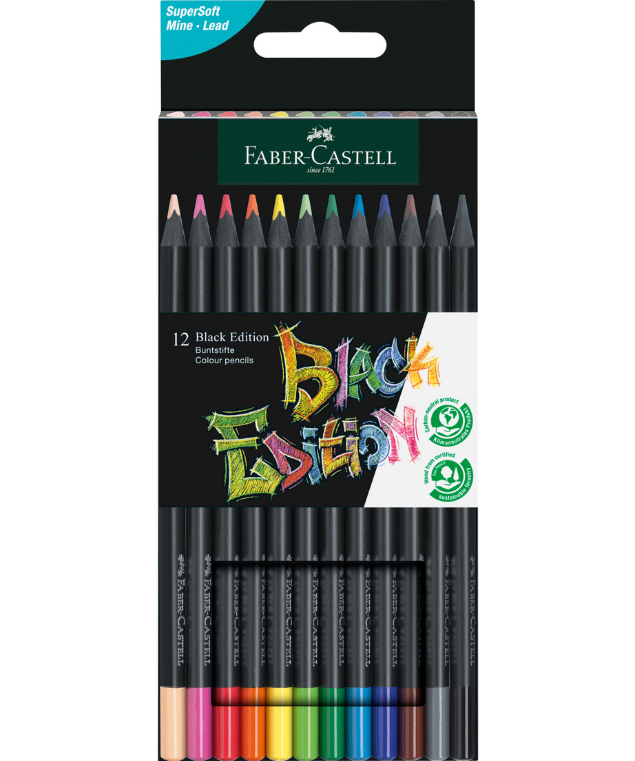 Creioane colorate set 12 culori Black Edition Faber-Castell