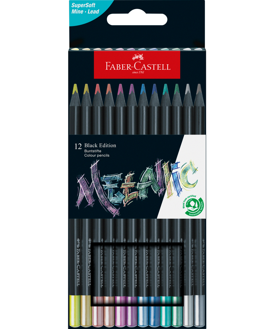Creioane colorate set 12 culori metalizate Black Edition Faber-Castell