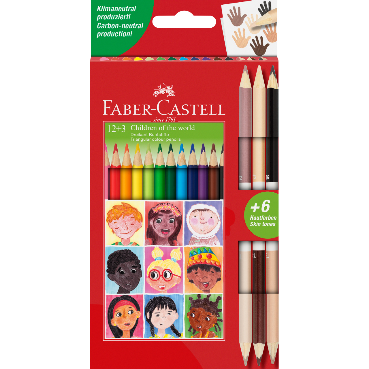 Creioane colorate set 12 culori + 3 creioane bicolore tonurile pielii Children of the world Faber-Castell