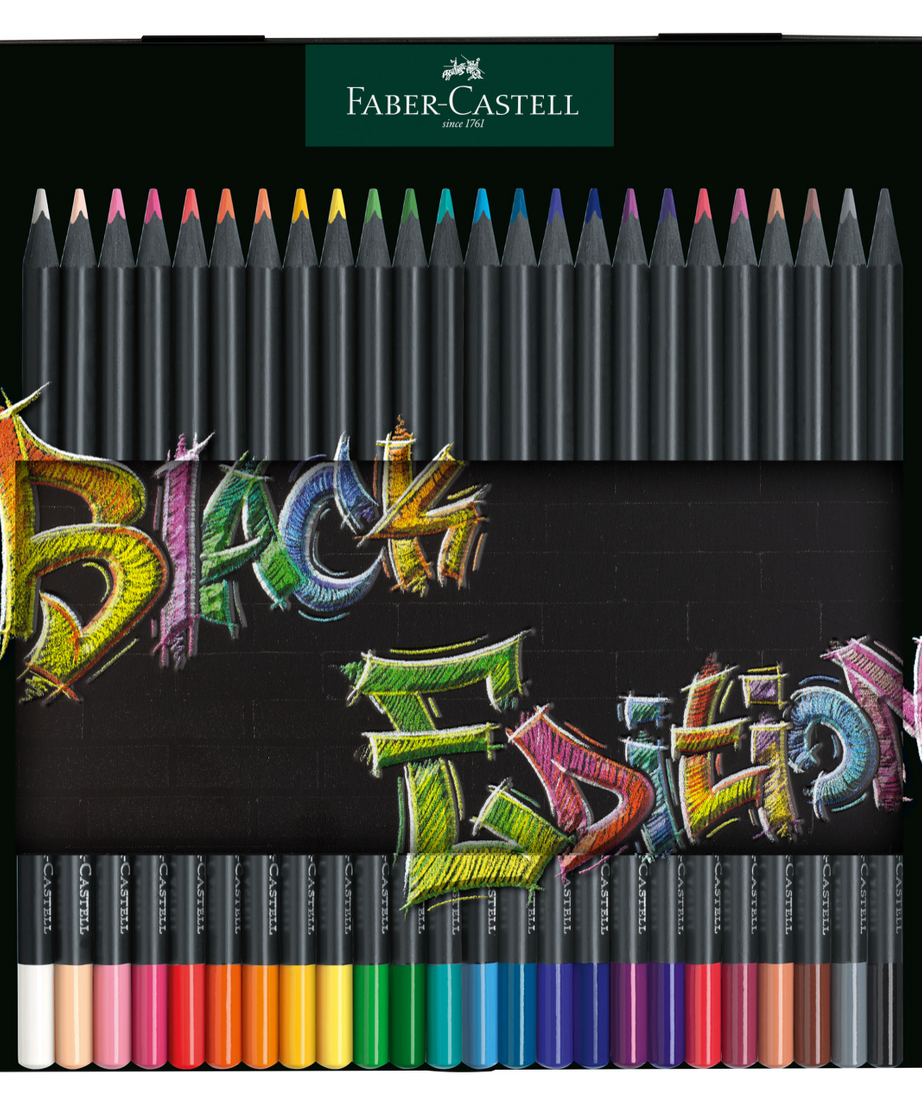Creioane colorate set 24 culori Black Edition cutie metal Faber-Castell